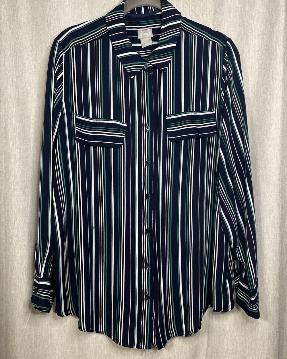Chiico’s Womens Top Sz 3 US 16/18 - Striped Button-up Faux Pockets *FLAW*